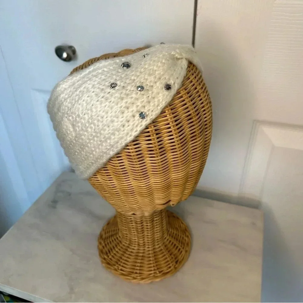 Old Navy Ivory Studded Rhinestone Knit Headband